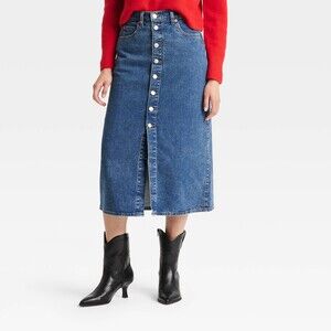 Universal Thread A-Line Midi Denim Skirt - Medium Wash 6 button down